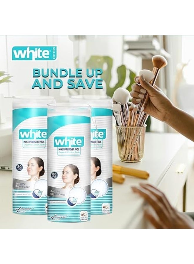 White 3 Packs Makeup Remover Cotton Pads80 Pieces Total(240 Pads) - Image 2